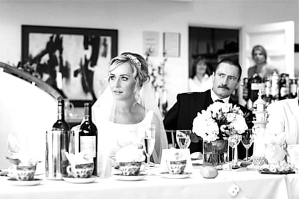 bride and groom during speeches