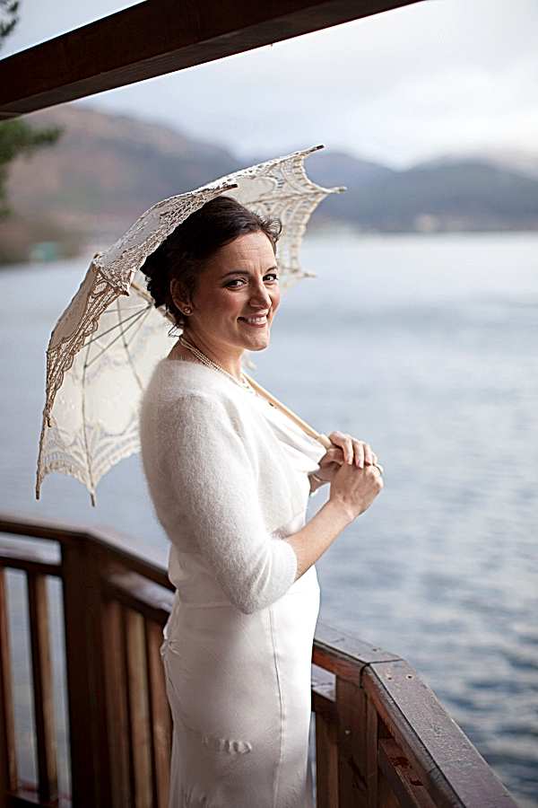 bride at treehouse at the lodge on loch goil scotland