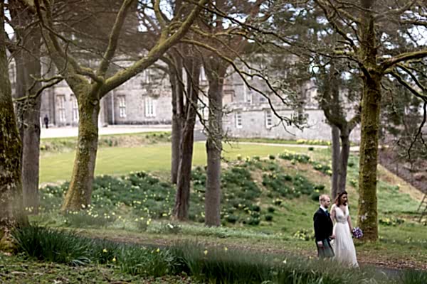 newlyweds walking 