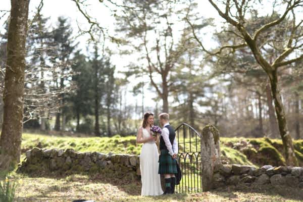 newlyweds together in the garden