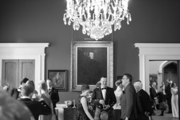 wedding guests inside Blairquhan Castle
