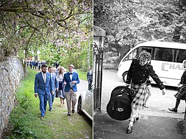 wedding guests arriving at church