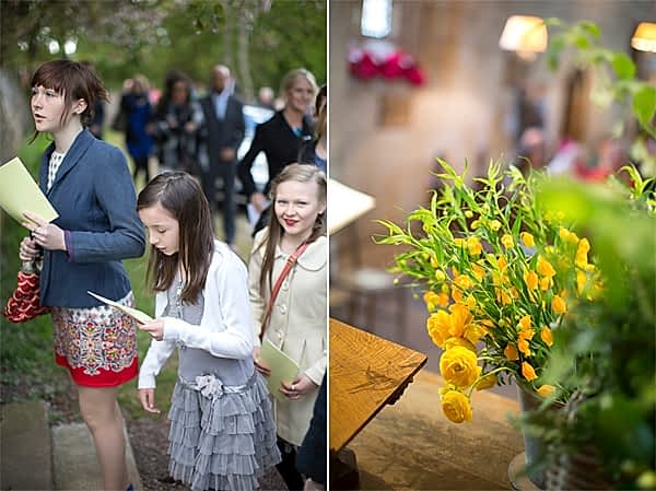 wedding guests arriving and wedding flowers near edinburgh 