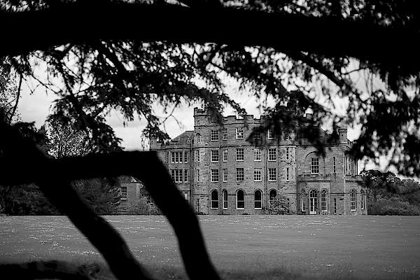 Oxenfoord Castle Wedding photos view from distance