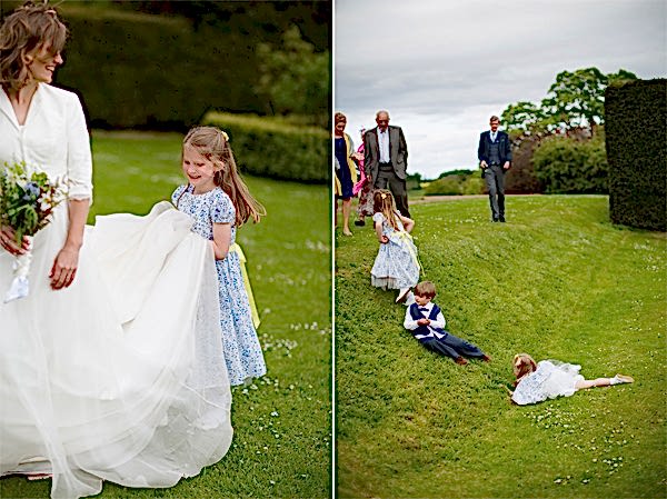 bride with flower girls playing