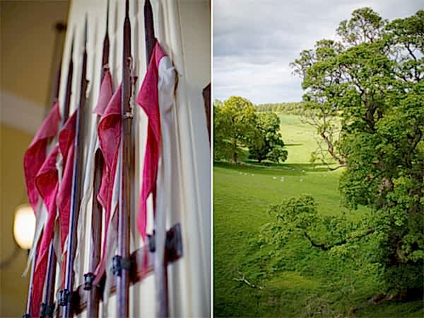 Oxenfoord Castle flags and view