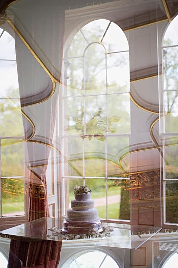 collage of weddig cake and oxenford castle interior