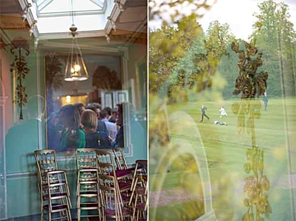 guests inside and outside oxenford castle during wedding reception