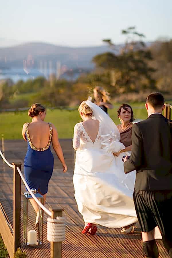 bride walking away on the deck at boturich castle
