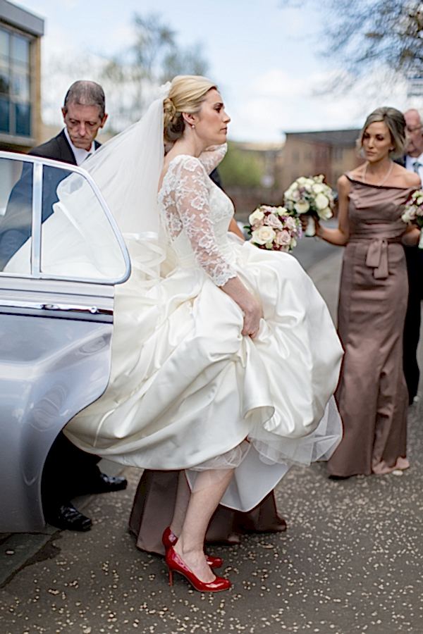 bride getting out of a car