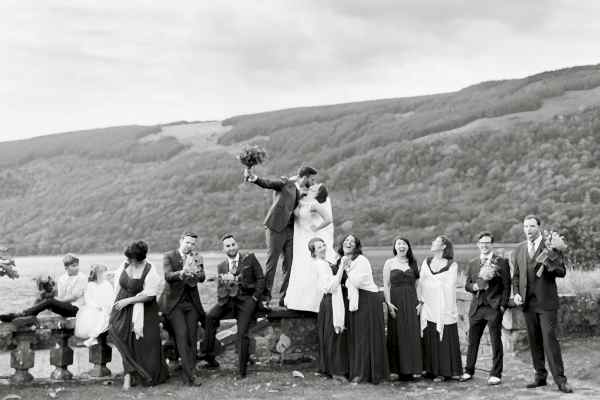 funny bridal party photo by glasgow photographers at loch fyne