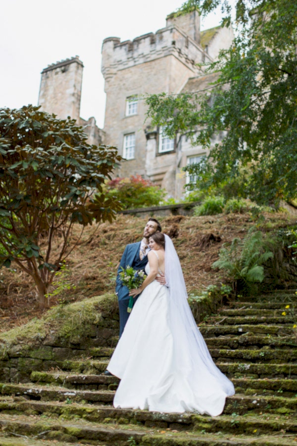 ardkinglas wedding photographer bride and groom on long stairs