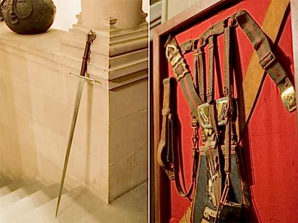 interior details at ardinglas, sword and armor