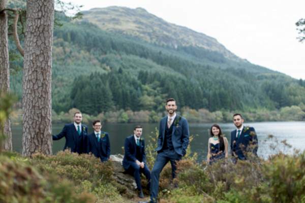 grooms party in scotand loch eck ceremony