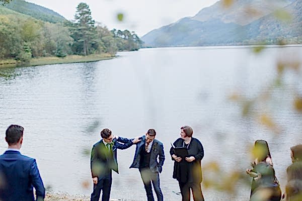 groom and best man at outdoor ceremony in scotland
