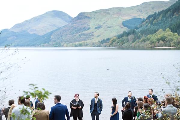groom waiting for bride at loch eck north west from glasgow scotland