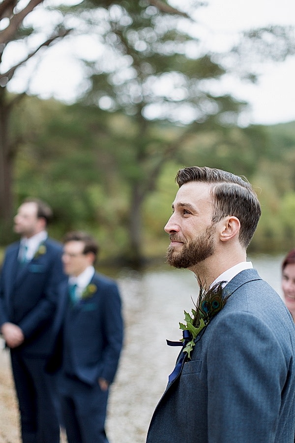 groom emotional seeing bride walking down outdoors