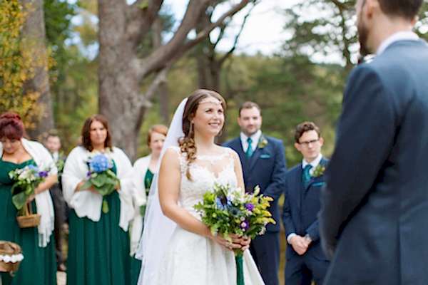 bride and groom looking at each other at ceremony