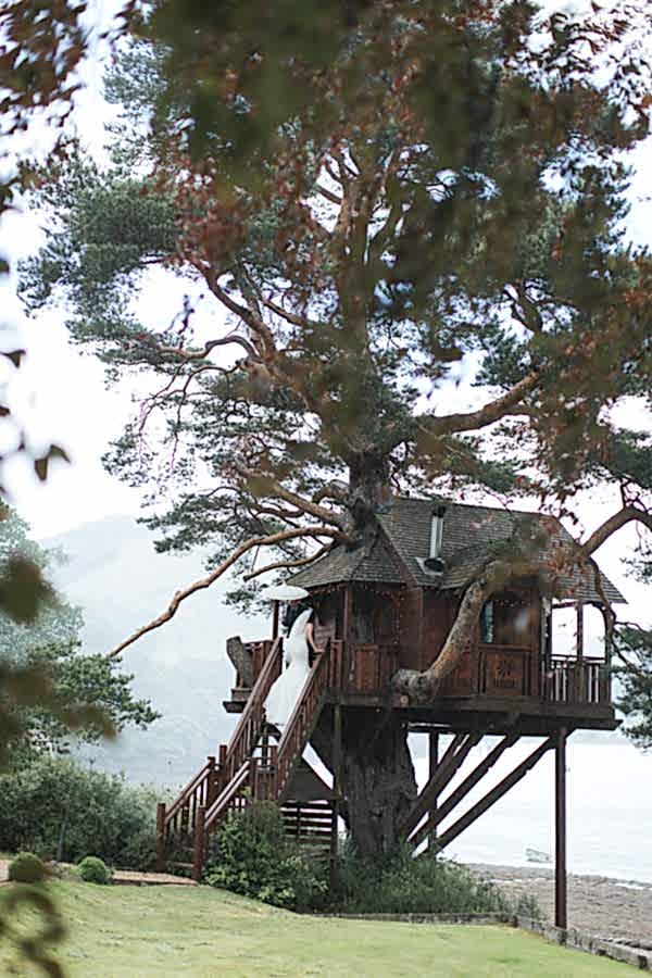 bride and groom at three house at the lodge on loch goil