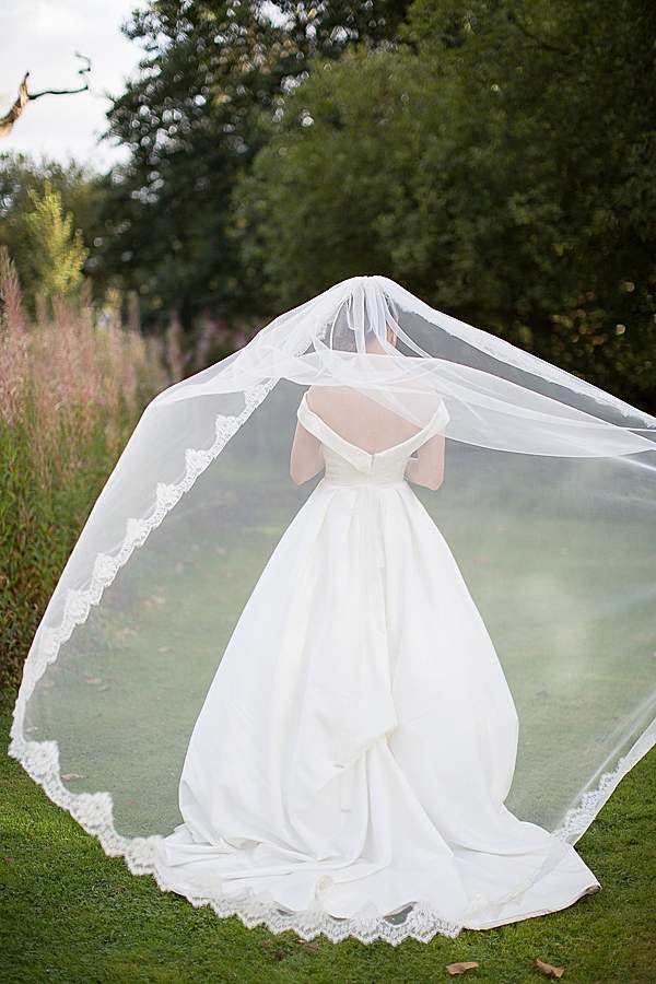 bride with her veil raised 
