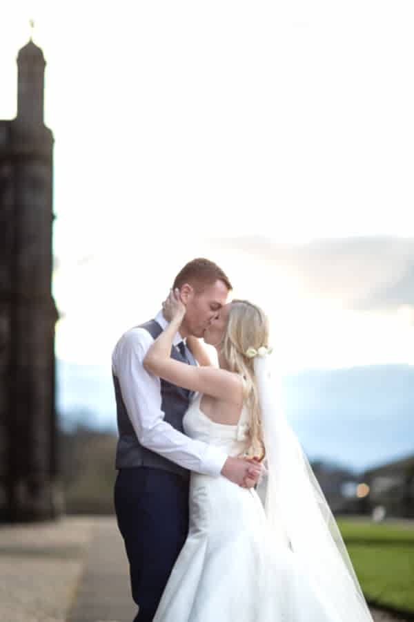 evening kiss of married couple mar hall scotland 