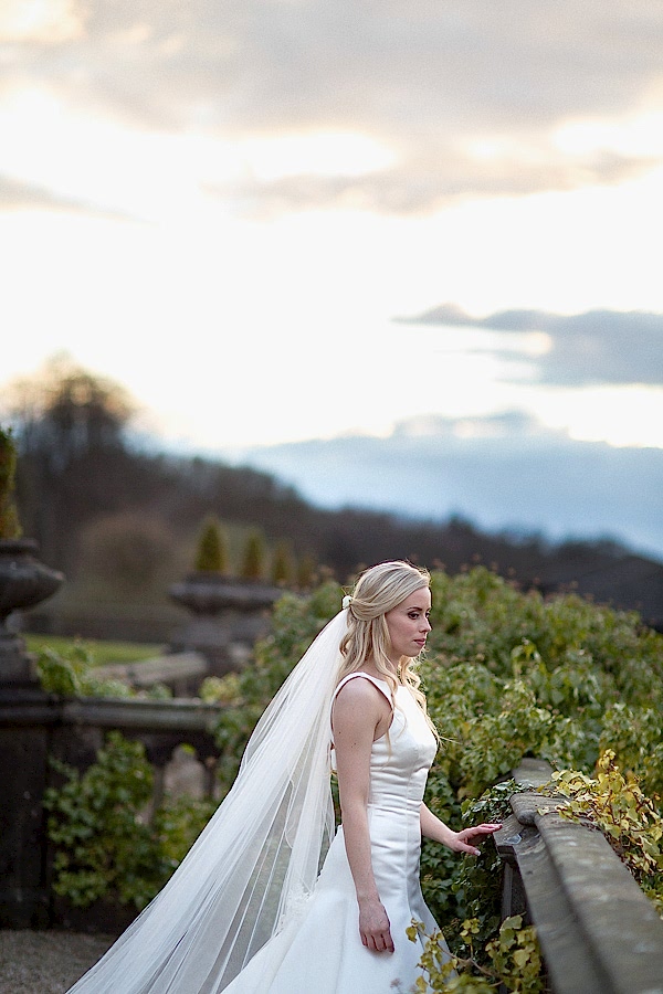 scottish bride on a terrace at mar hall scotland