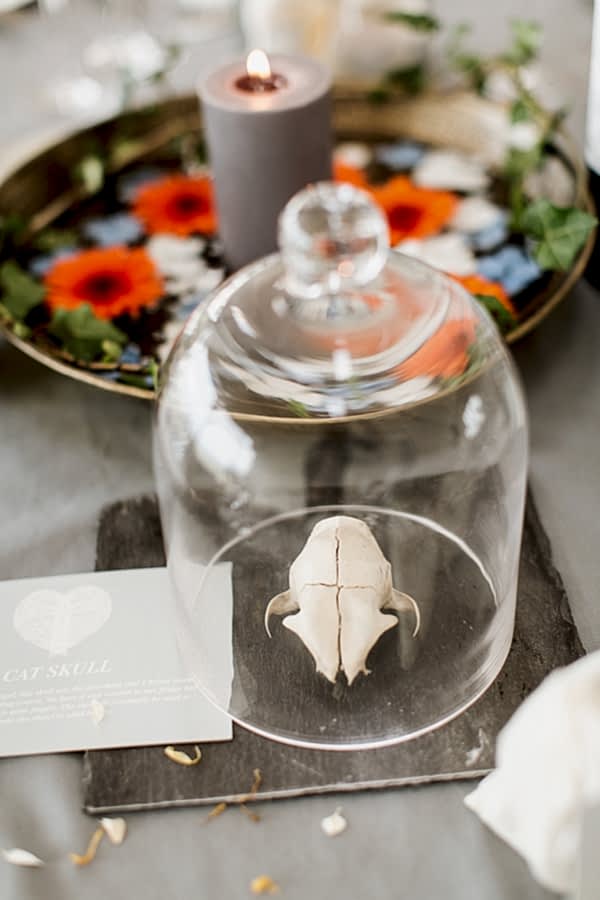 skull as decoration on a wedding table