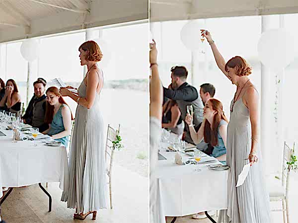 bridesmate raising toast during her wedding speech
