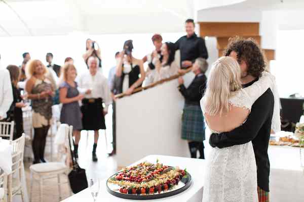 newlyweds kissing