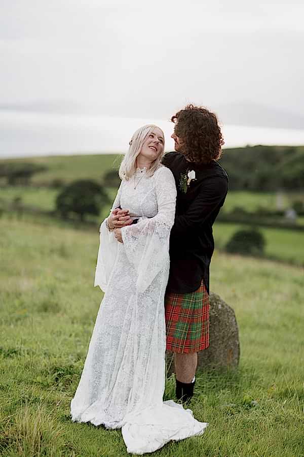 cool newlyweds embraced