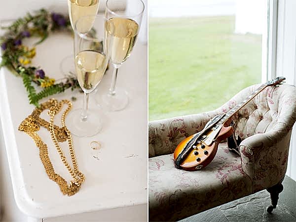wedding jewelery champaign and guitar
