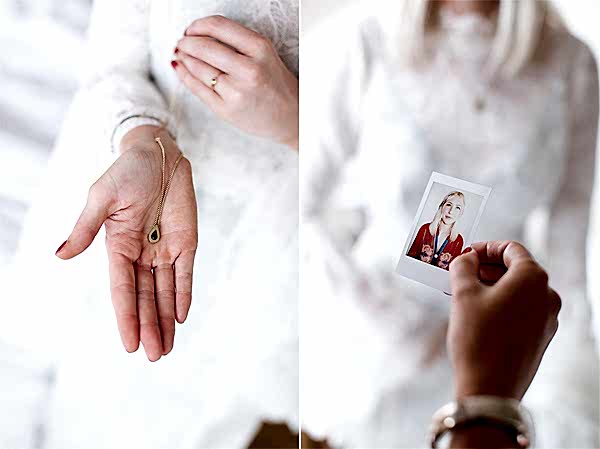 wedding neckles and polariod photo