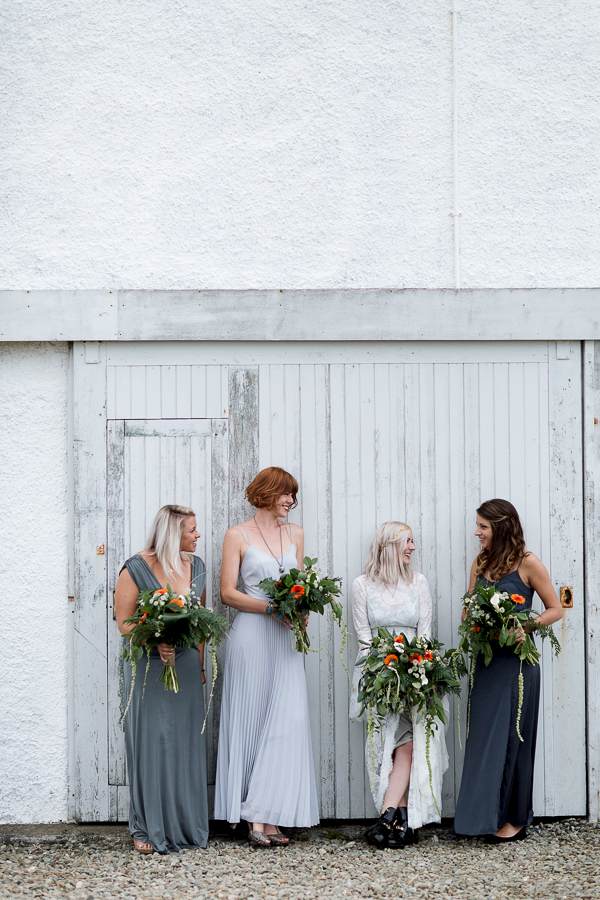 bride looking at bridesmates