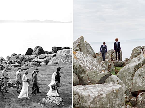 bridal party at a beach in scotland