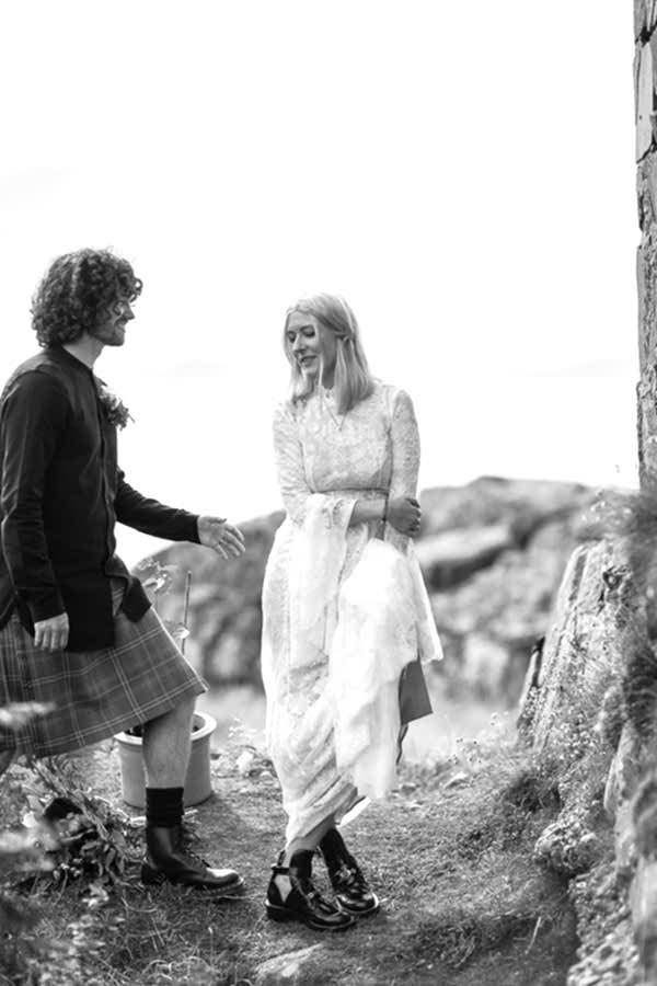 groom with bride, wedding at crear mull of kintyre