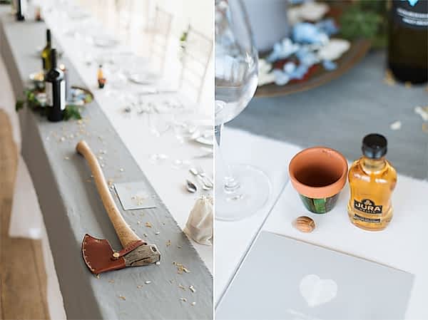 axe and whisky wedding decorations 