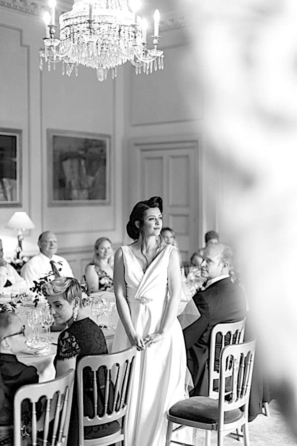 bride listening to piper
