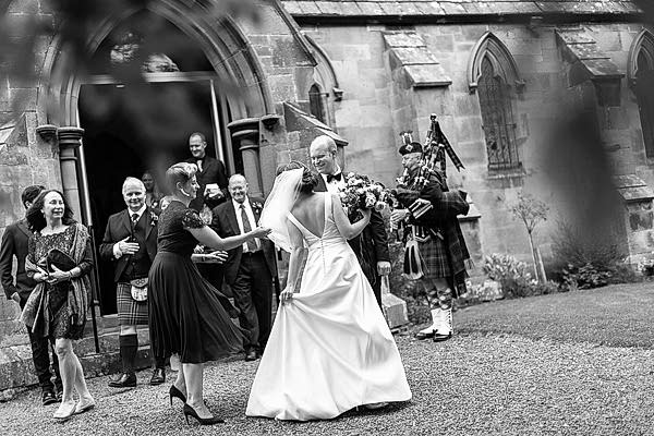 newlyweds outside the church just married 
