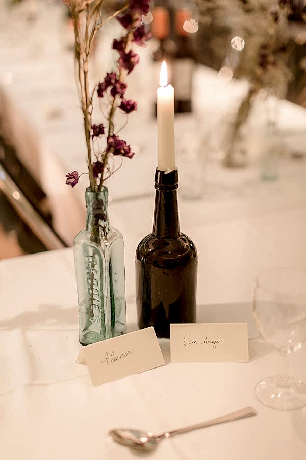 name tags and candles, simple diy wedding decorations
