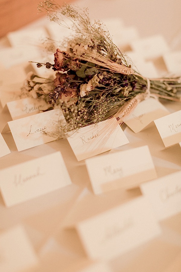flowers between name tags