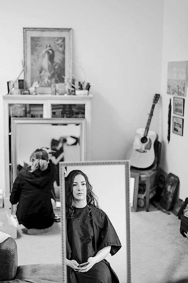 bride getting her hair done