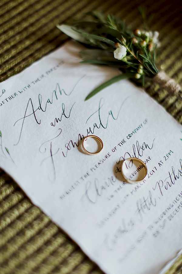wedding invitations and rings at the luxury hotel cromlix 