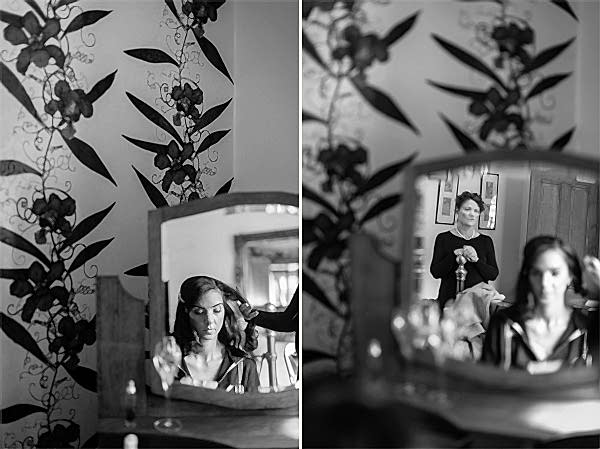 mother looking at her daughter during wedding preparations scotland