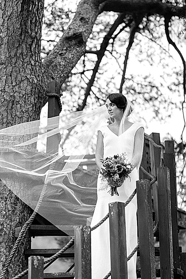 bride with veil raised portrait
