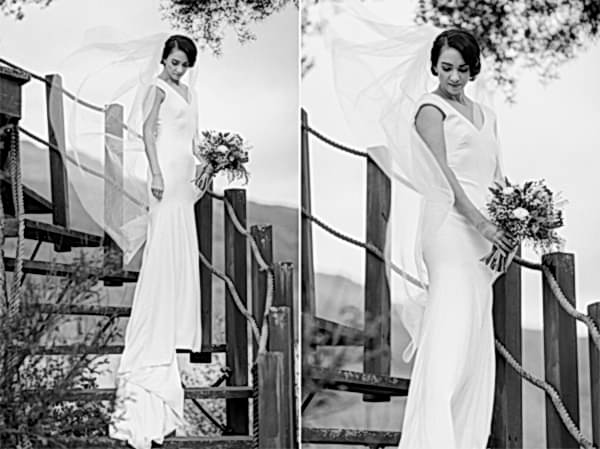 bride looking down on her dress wedding session