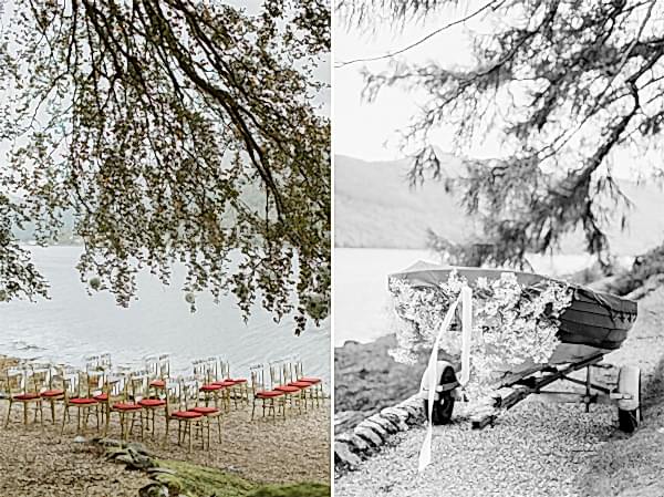 chairs set for a wedding ceremony by loch goil 