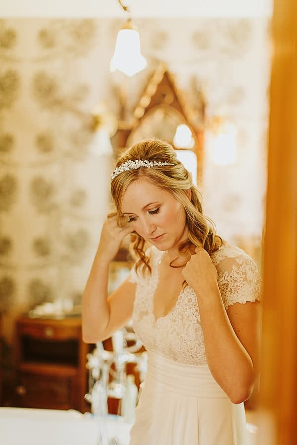 bride almost ready jsut before ceremony at the lodge on loch goil
