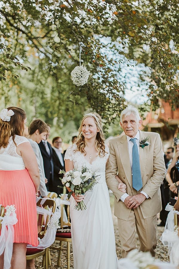 bride walking down with dad at wedding at the lodge on loch goil by fotogenic of scotland