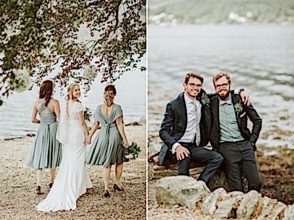 bride with bridesmates and groom with best man wedding in scotland