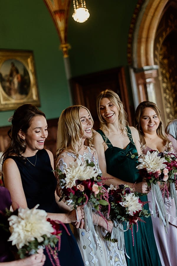 bride laughing with friends mount stuart